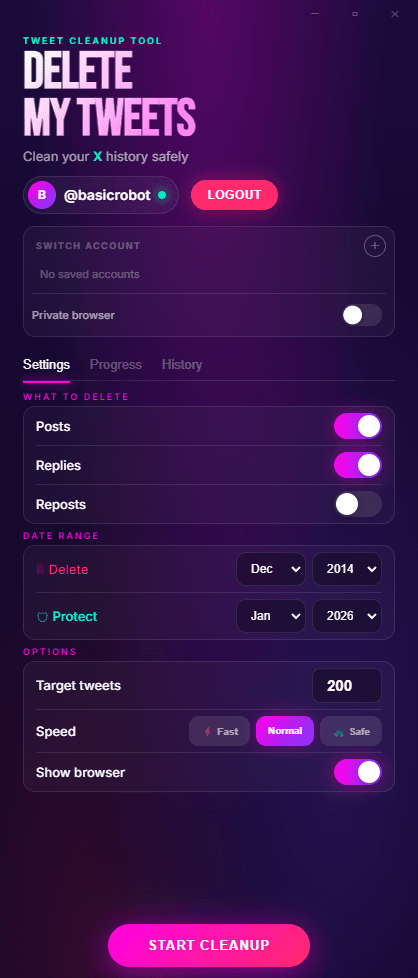 Delete Tweets Containing Certain Words