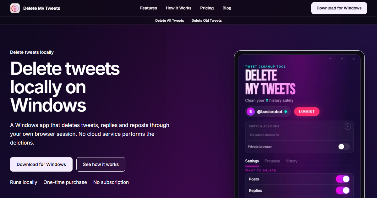 Delete My Tweets app screenshot 1